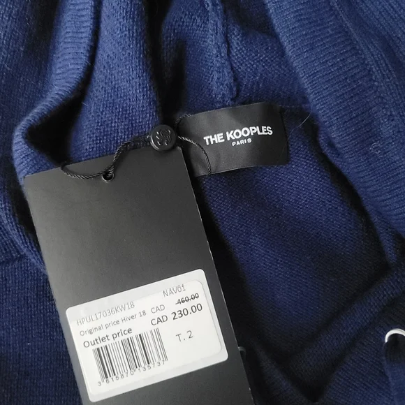NWT The Kooples Wool Cashmere Blend Knit Hoodie Sweater, Size FR 2/US 6, Navy